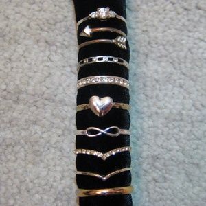 Set of 9 Silver and Gold Rings